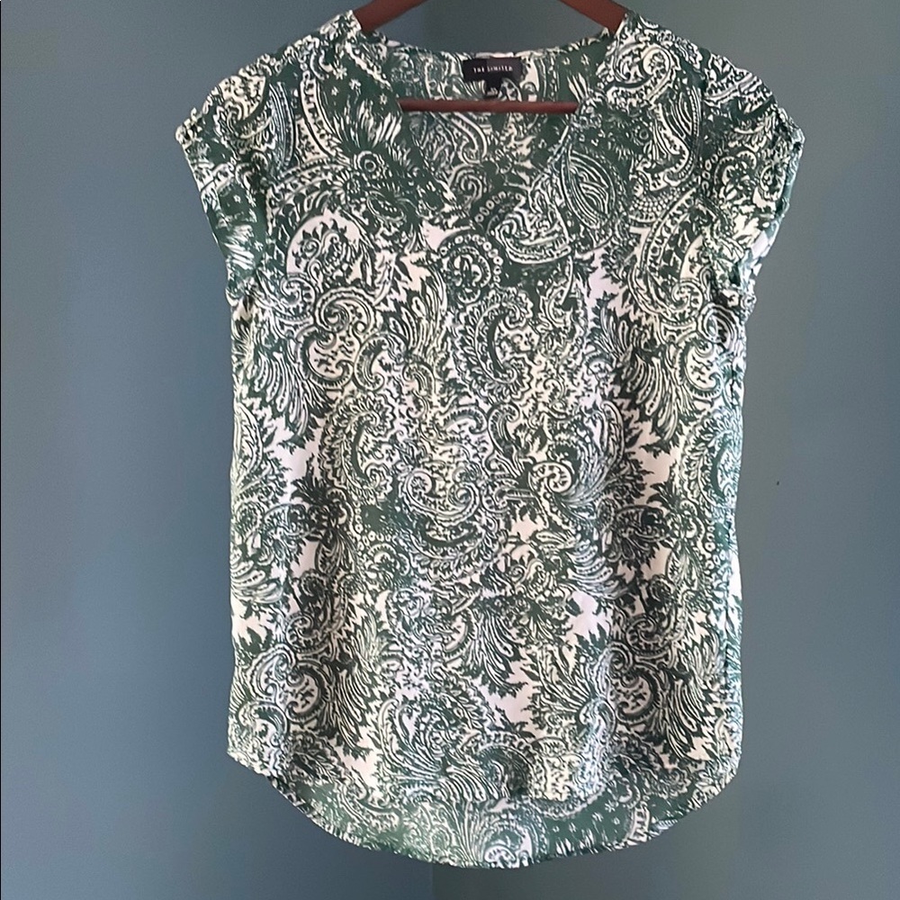 The Limited Green and White Paisley Blouse